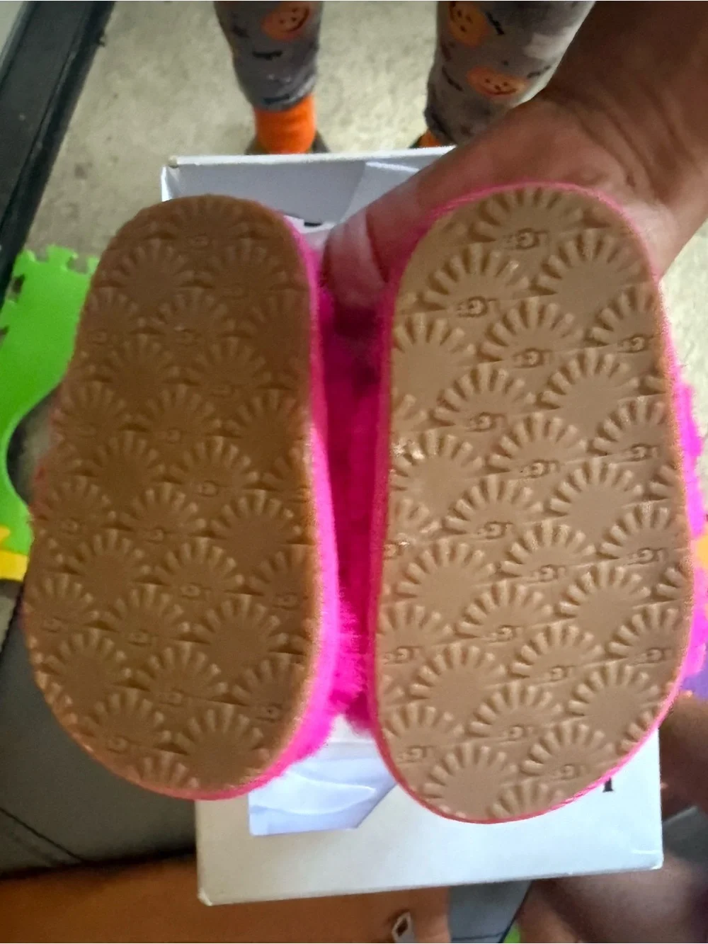 UGG Kids Hot Pink Fluff Slides with Branded Strap